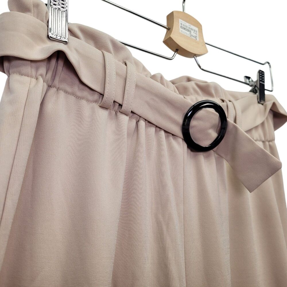 Women's High Waist Belted Paperbag Wide Leg Business Dress Pants Apricot Medium - Picture 4 of 10